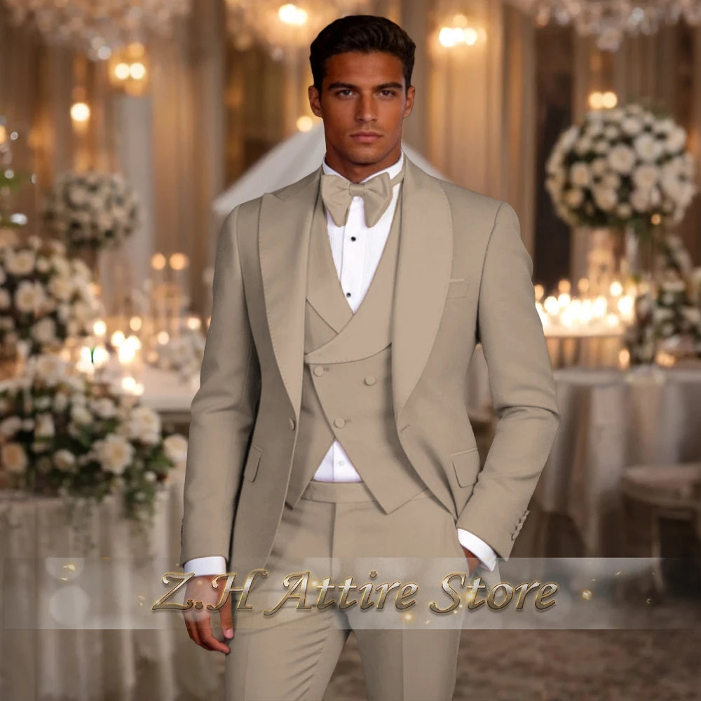 Elegant men's 3pcs suit spliced satin lapel jacket vest pants LADYLYS