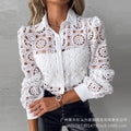 Lace Blouses Elegant Office White Shirt Long Sleeve Button Turn-down Collar Sexy