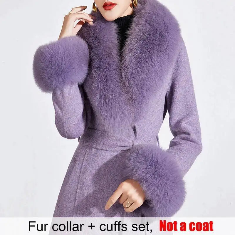 Women's Real Fur Collar and Cuffs Set, Fluffy Winter Scarf