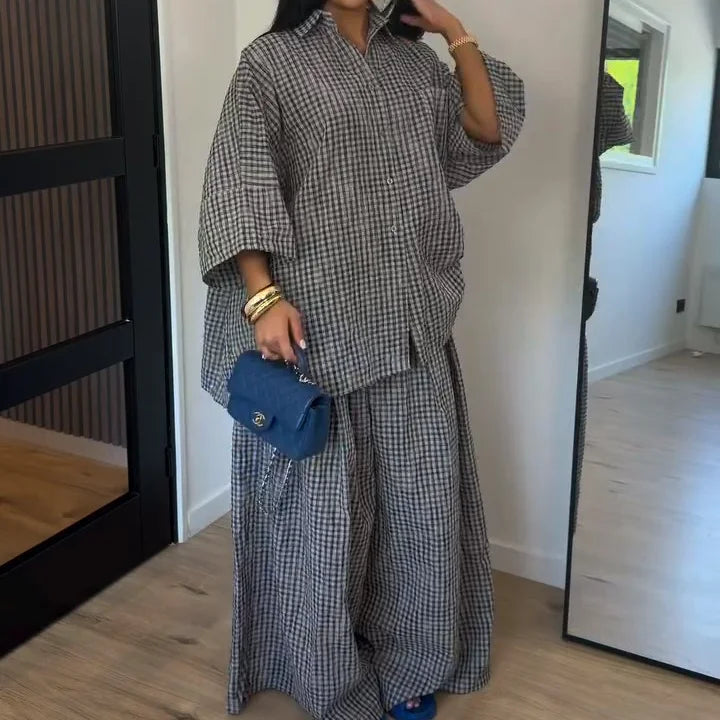High Neck Single Button Cape Coat&Wide Leg Pants Two-Piece Set LADYLYS