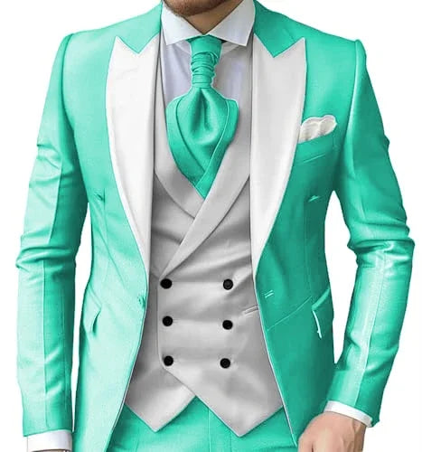 Men's Slim-Fit Three-Piece Suit with Peak Lapels
