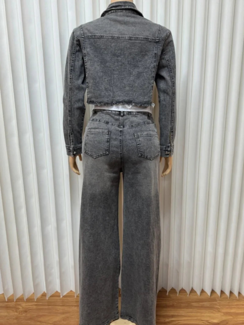 Streetwear Denim 2 Piece Sets Long Sleeve Jean LADYLYS