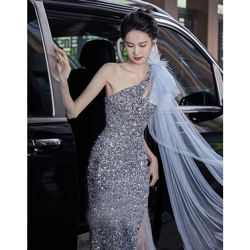 High-End Sequin Fishtail Dress – Beaded Sheath Gown for Wedding Guests & Special Occasions