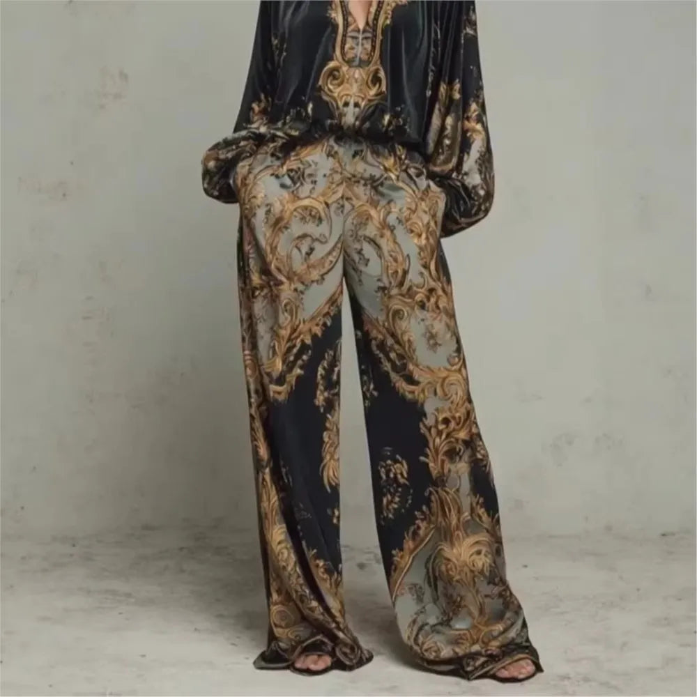 Elegant 3d Print Loose Pant Sets Casual LADYLYS