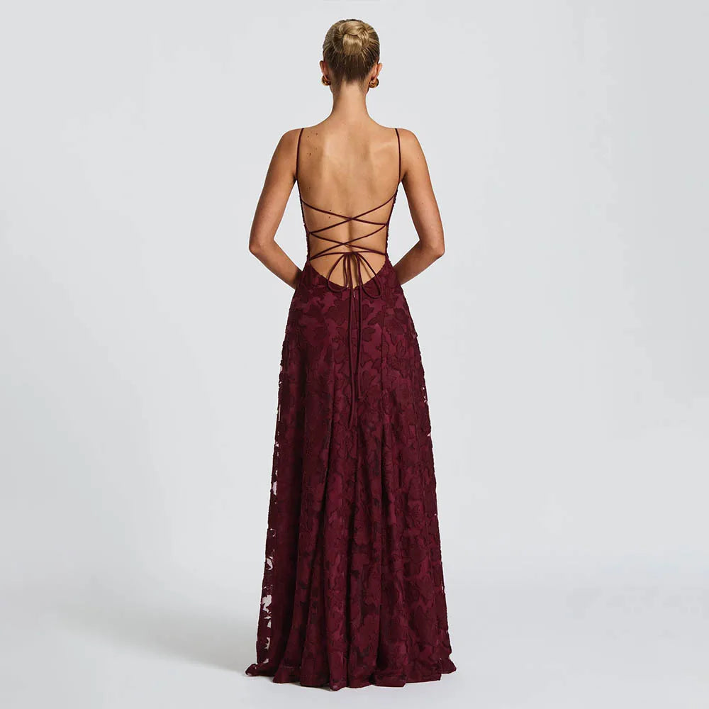 Jacquard Chiffon Long Dress Women's Backless Bandage LADYLYS