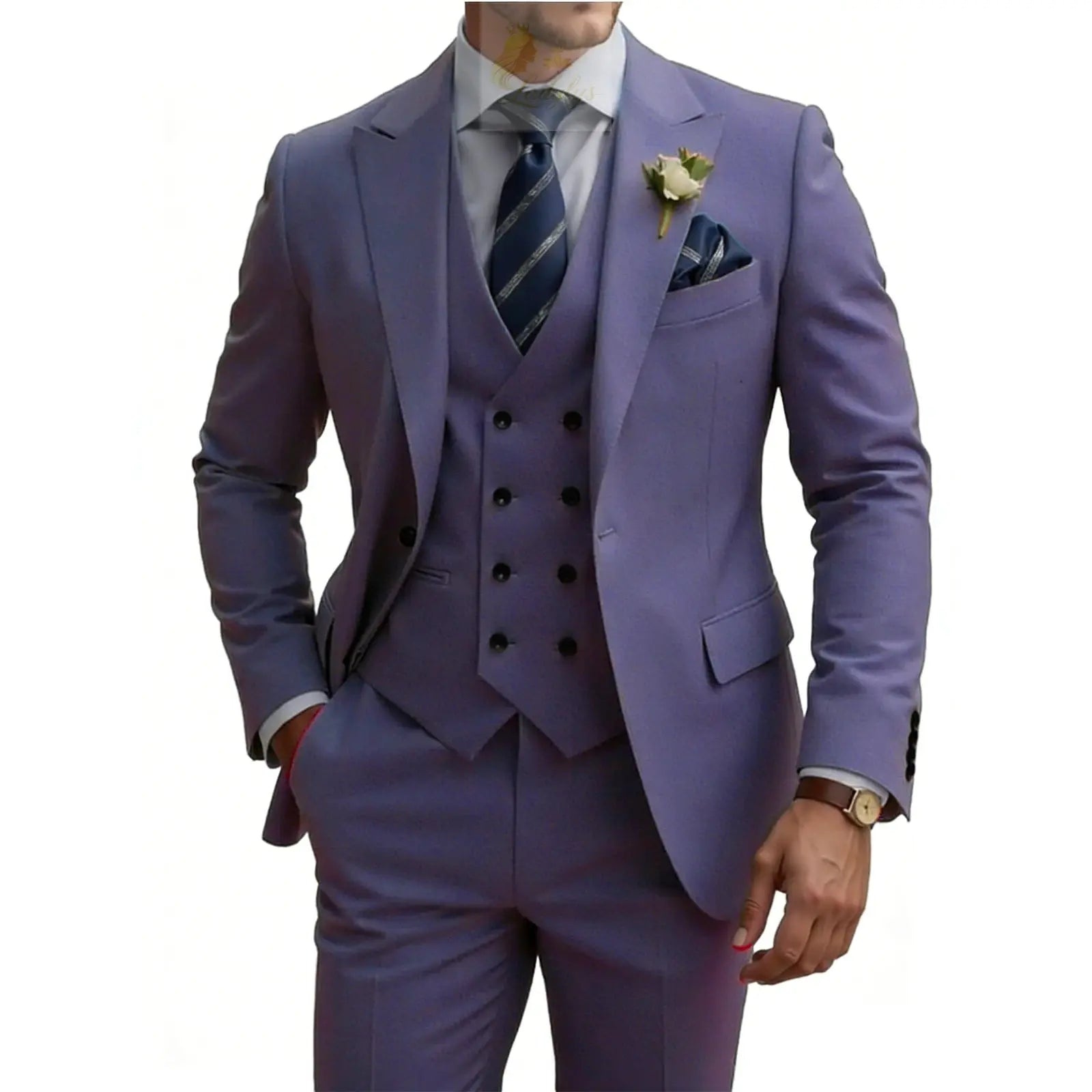 3 Piece Slim Fit For Men Double Breasted Suit Wedding Prom Suits Formal Business Dinner Tuxedo LADYLYS