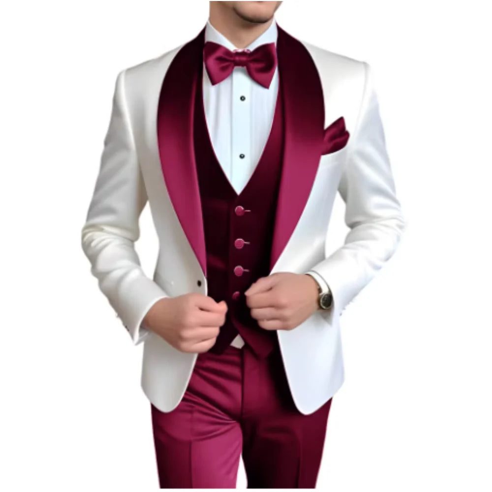 3-Piece Tuxedo with Scarf Lapel Smoking Suit LADYLYS