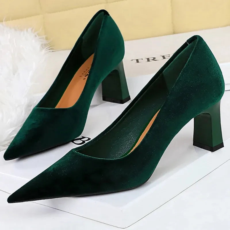 Women's Flocked Pointed-Toe High-Heel Pumps