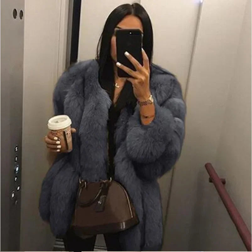Women's Short Faux Fur Jacket with Puff Sleeves