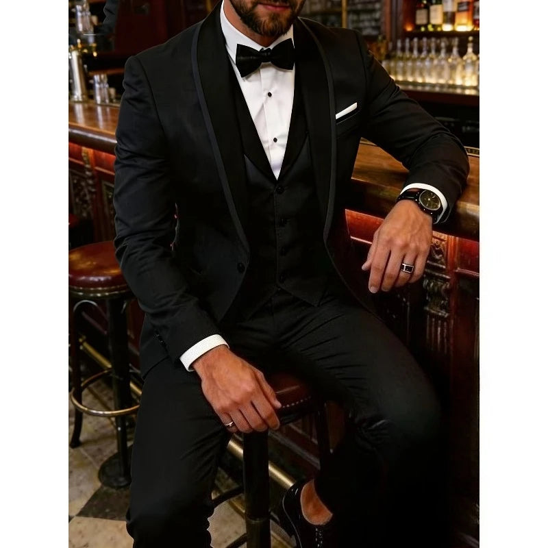 Men'S Blue Fruit Collar Three-Piece Formal Suit Set Shoulder-attached Collar Formal LADYLYS