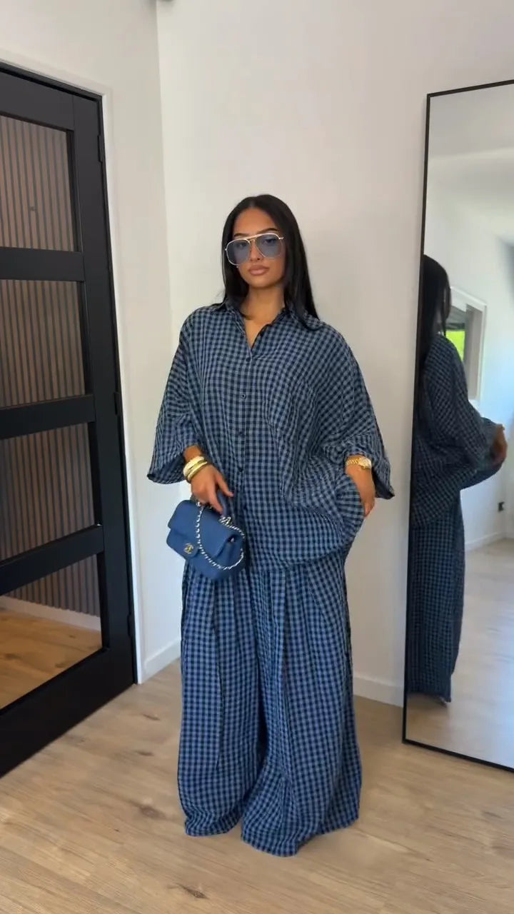 High Neck Single Button Cape Coat&Wide Leg Pants Two-Piece Set LADYLYS