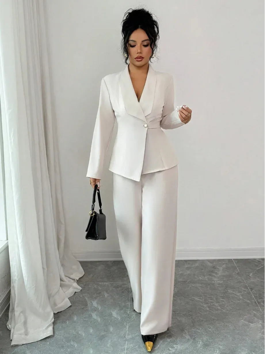 Women's Blazer & High-Waisted Wide-Leg Trousers Set