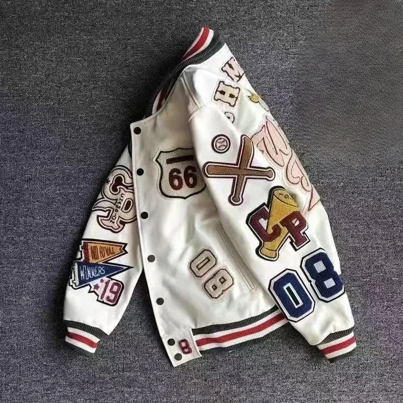 Men's Embroidered Varsity Bomber Jacket — PU Leather Baseball Coat | Unisex Streetwear
