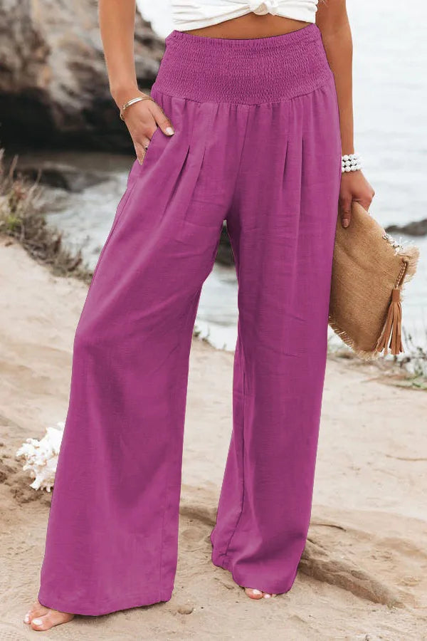 Women's High-Waist Wide Leg Pants — Drawstring Elastic Waist | Casual Beach Trousers | Plus Size