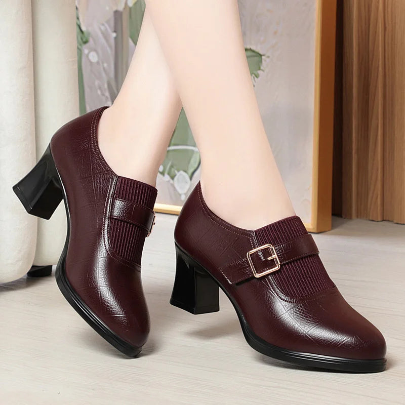 Women's Mary Jane Pumps – Pointed Toe Square Heel Slip-On Heels for Office & Daily Wear