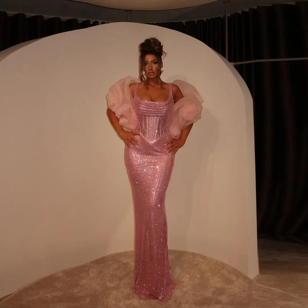 Sequin Mermaid Evening Gown with Crystal Details