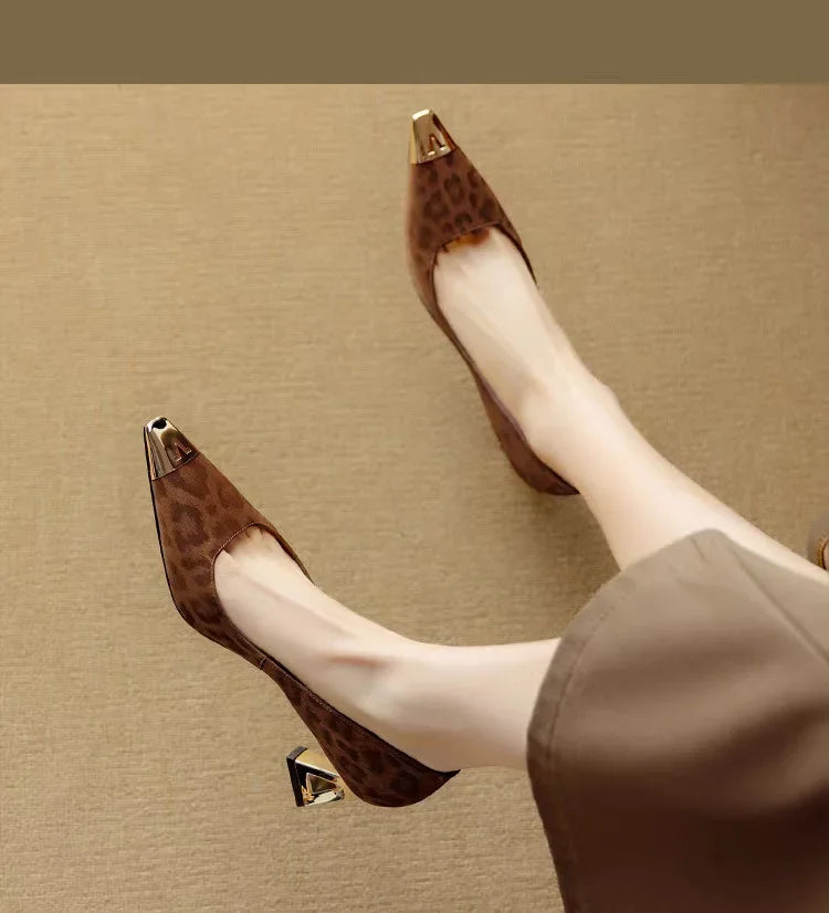 Elegant French Style High Heels – Leopard Print, Low Cut, Evening Shoes