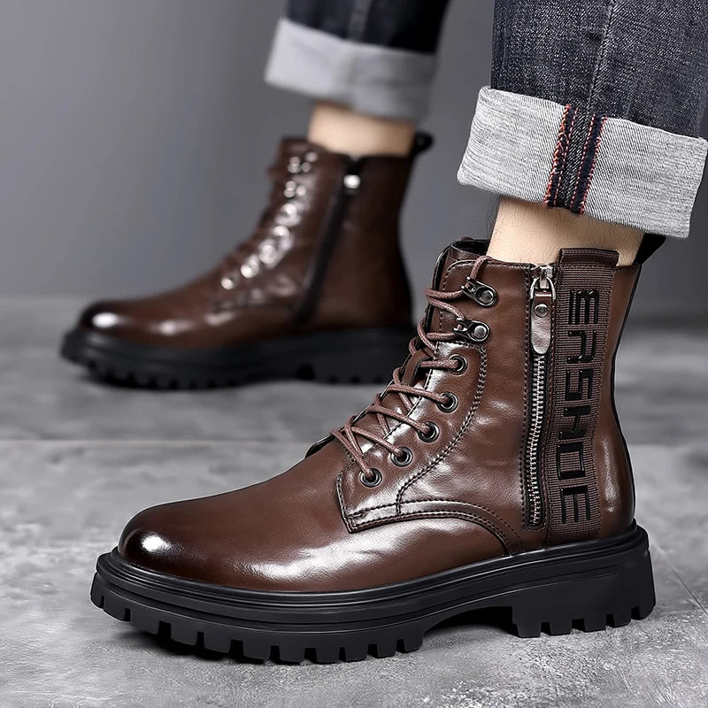 Men's Split Leather Moccasin Loafers – Casual Business Dress Shoes with Optional Fur Lining