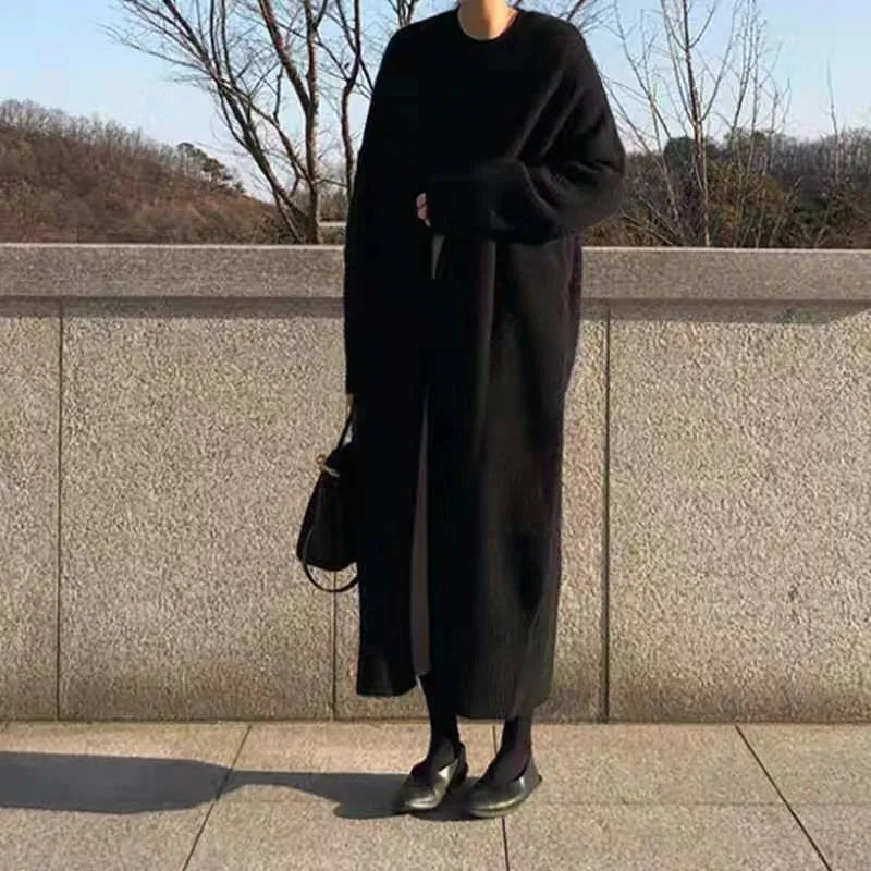 Women's Long Open-Front Knit Cardigan, Loose Fit