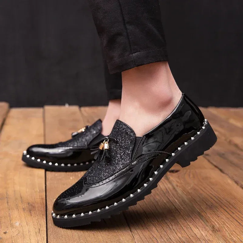 Men's Sequin Loafers in Black & Black Gold