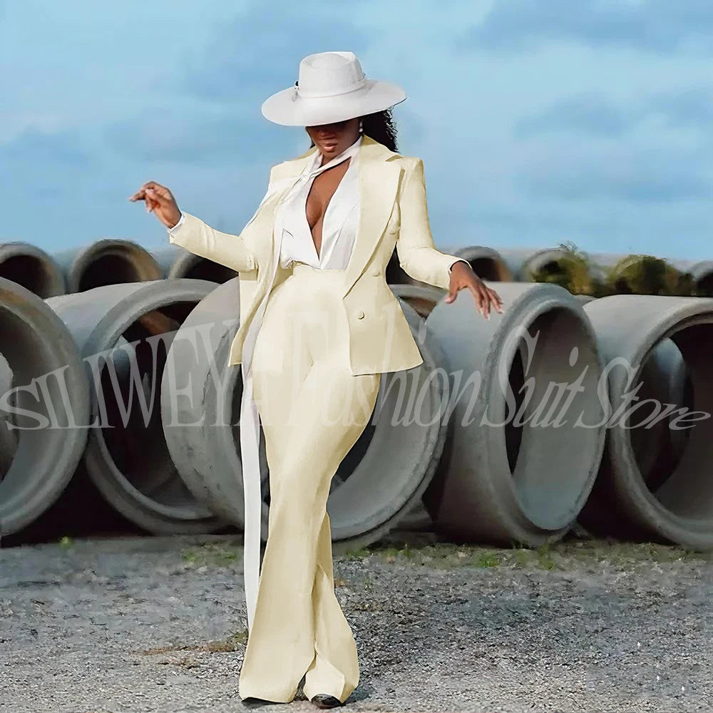 Women's 2-Piece Tuxedo Suit – Double Breasted V-Neck Blazer & Pants | Office, Wedding & Evening