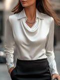 Temperament elegant print simple swing collar shirt collar women's top
