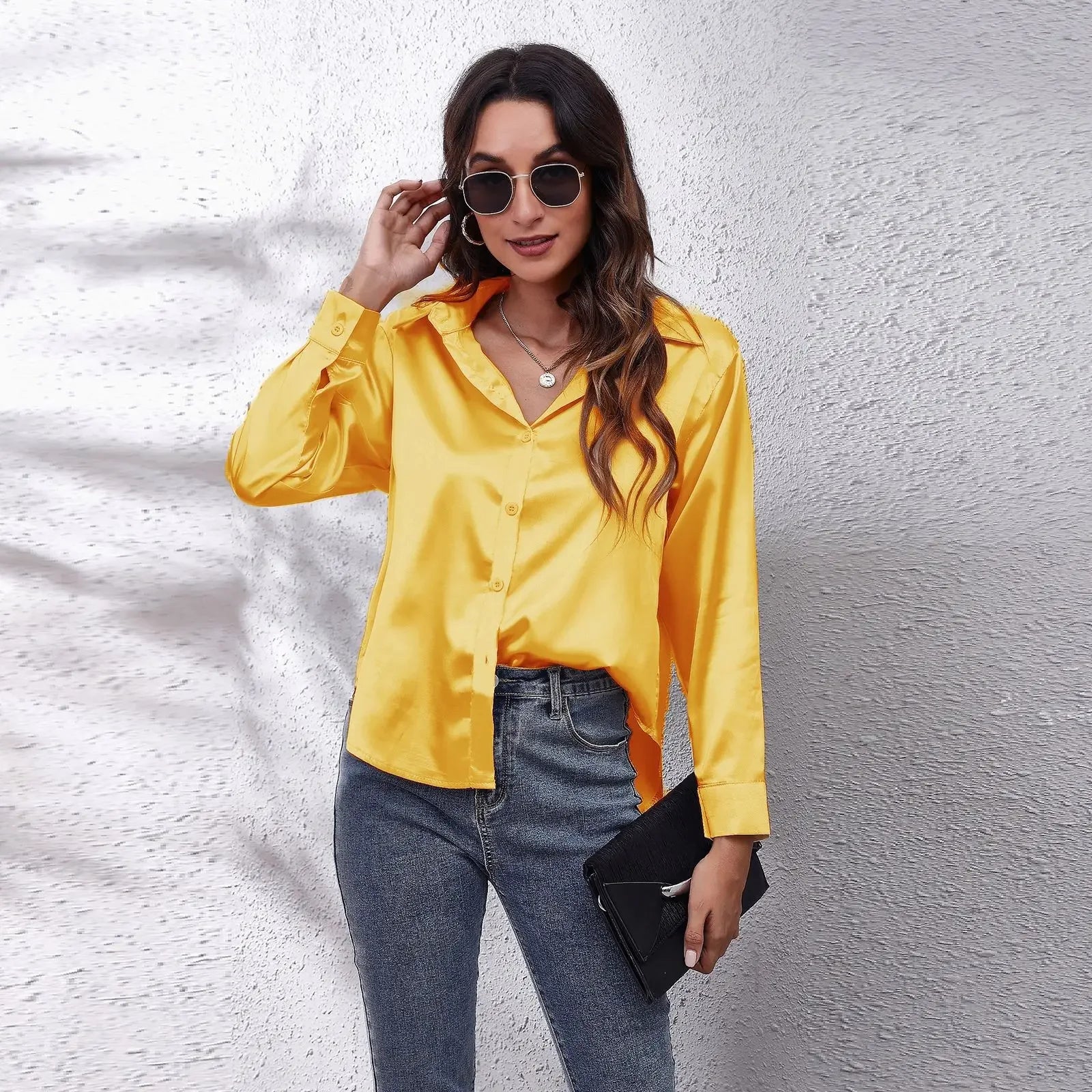Satin Blouse Shirts Clothing Tops Elegant Long Sleeve Spring Autumn