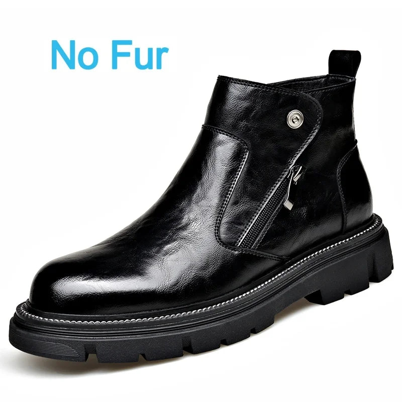 Men's Genuine Leather Zip-Up Ankle Boots – British Retro High-Top Non-Slip Booties