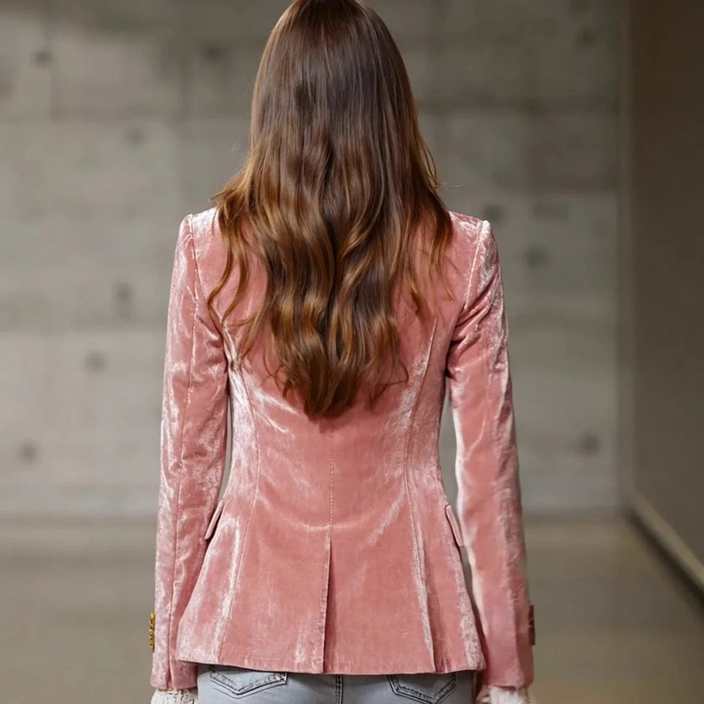 Women's Pink Velvet Single-Button Blazer