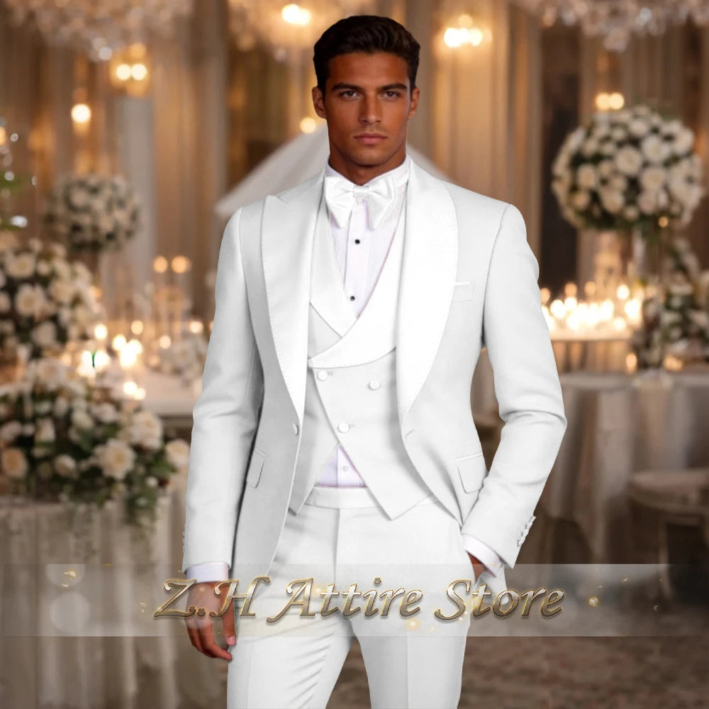 Elegant men's 3pcs suit spliced satin lapel jacket vest pants LADYLYS