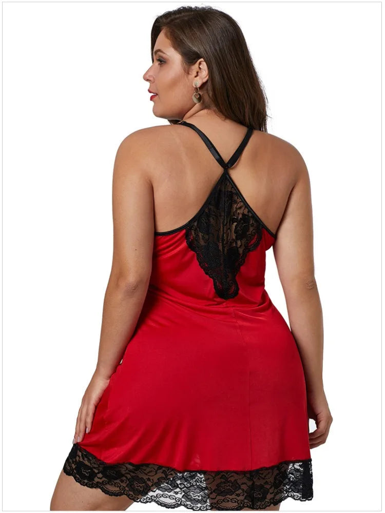 8XL Plus Size Sexy Lace Nightgown for Women Summer Pajamas Dress V Neck LADYLYS