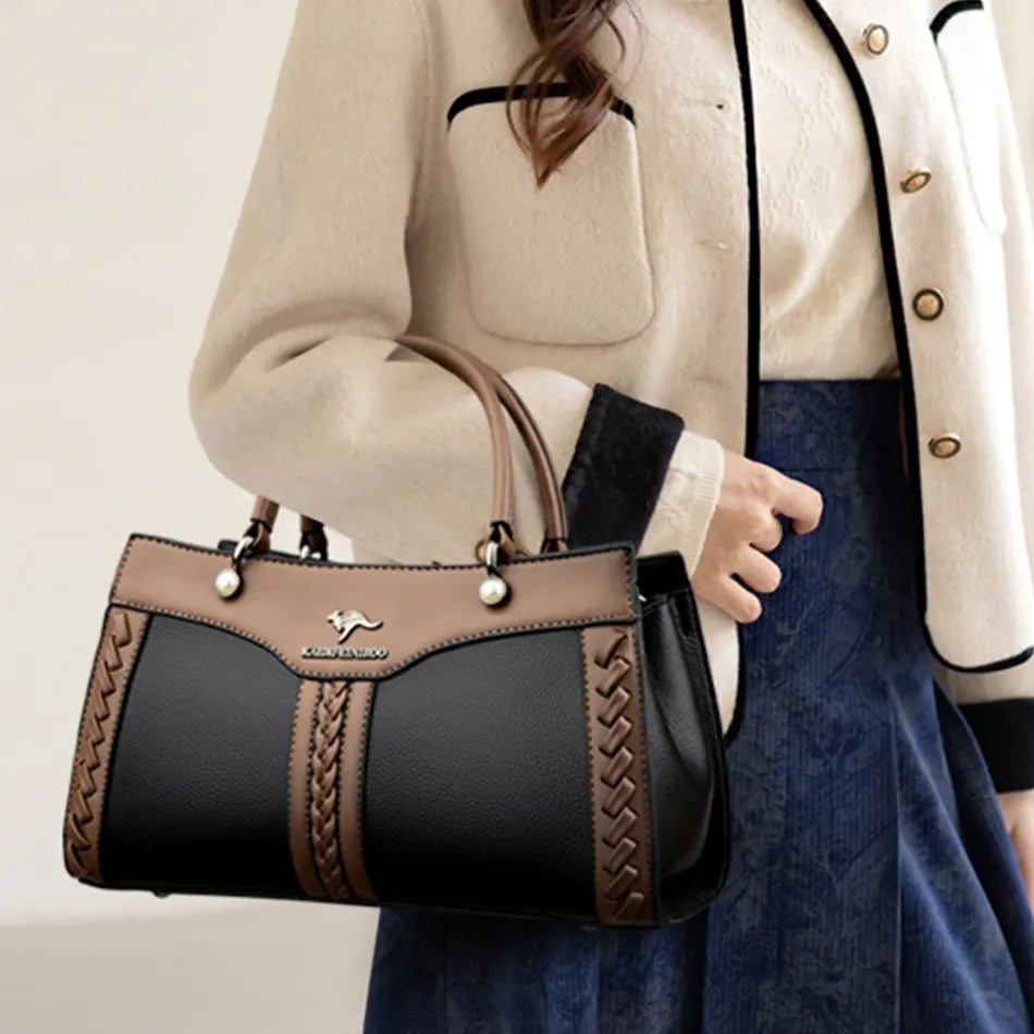Women's Soft Patchwork Shoulder Bag with Zip Pockets
