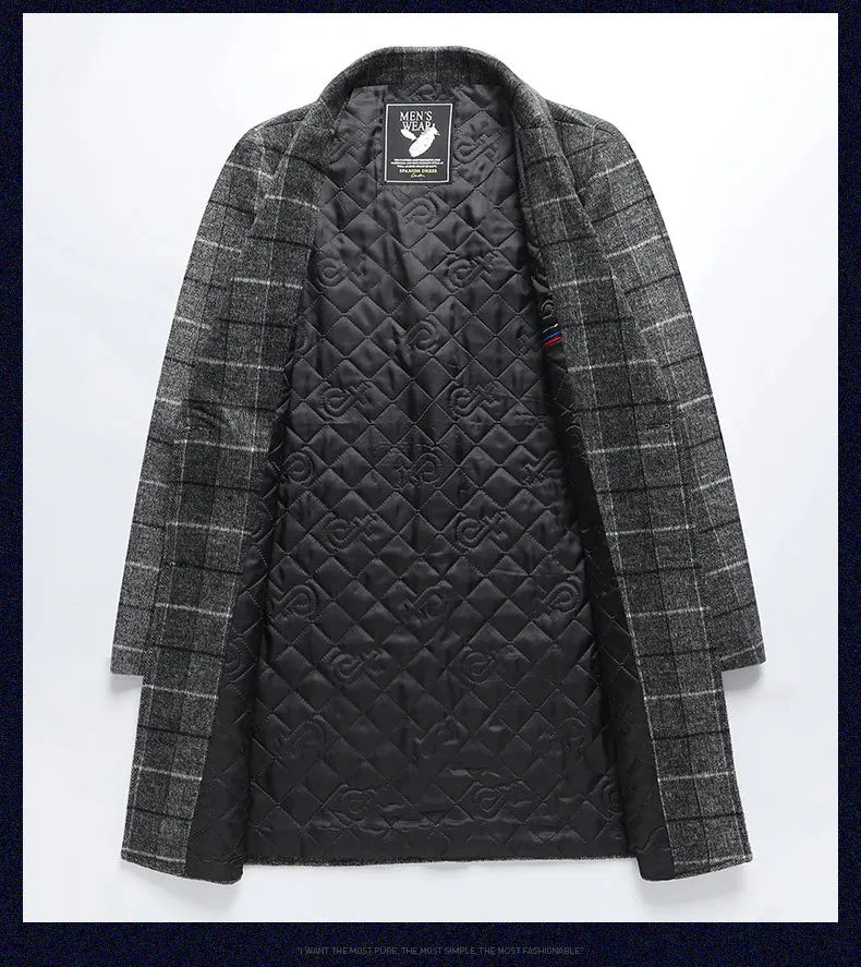 Men's Plaid Cashmere Trench Coat – Business Casual, Winter Luxury Outerwear
