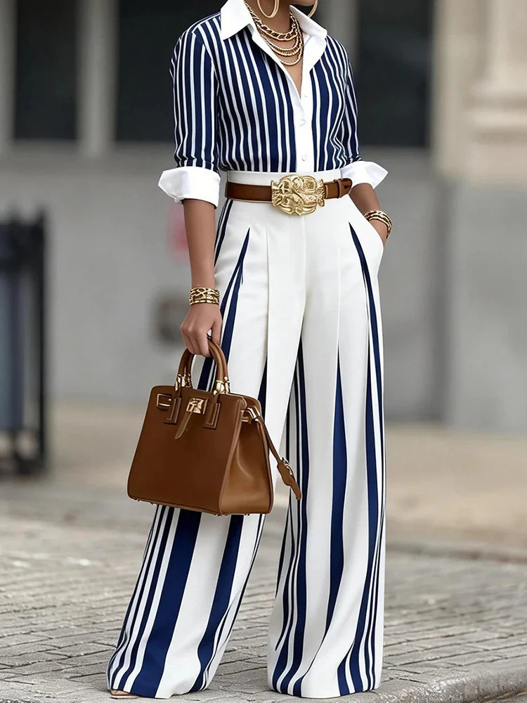 Women's 2-Piece Suit – Turn-Down Collar, Single Breasted, Elegant Office Set