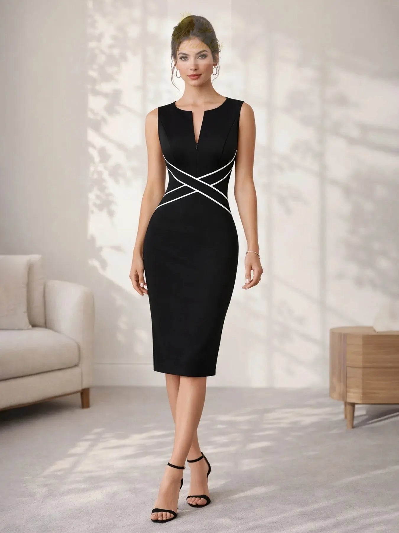 Womens Elegant Work Office Knee Length Summer Sleeveless Pencil Party Dress LADYLYS
