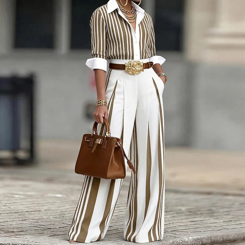 Women's 2-Piece Suit – Turn-Down Collar, Single Breasted, Elegant Office Set