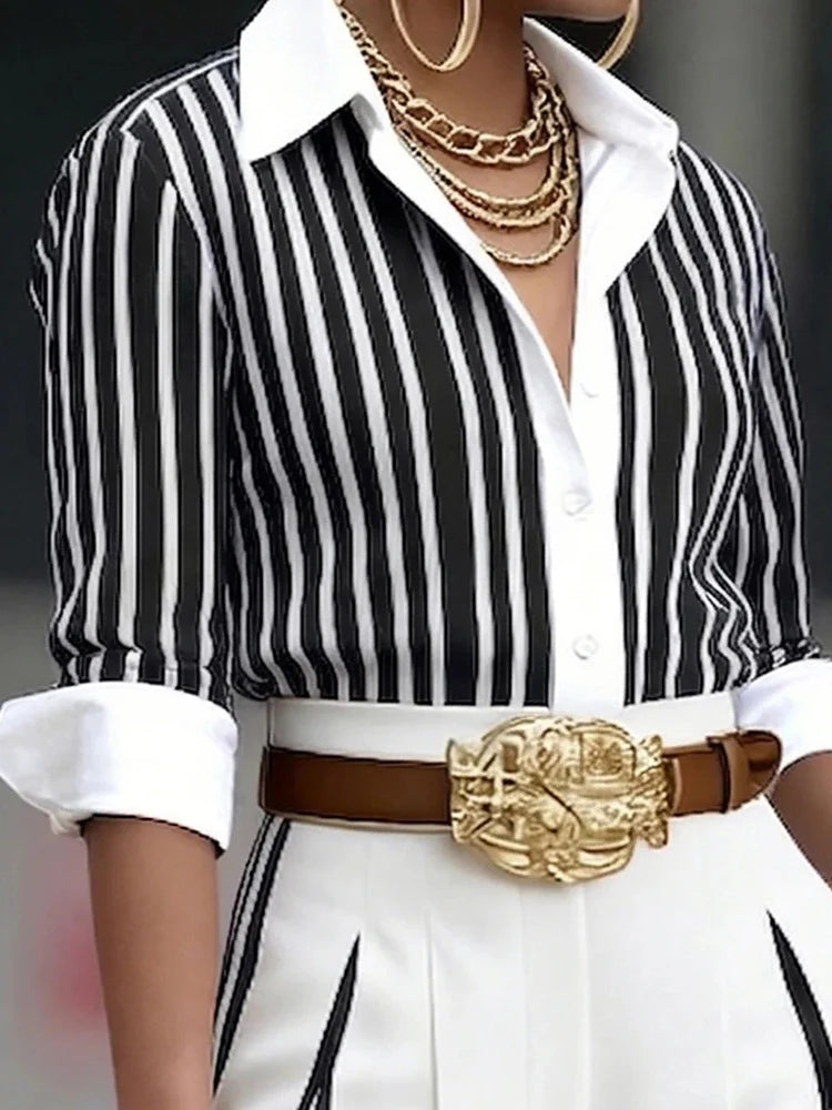 Women's 2-Piece Suit – Turn-Down Collar, Single Breasted, Elegant Office Set