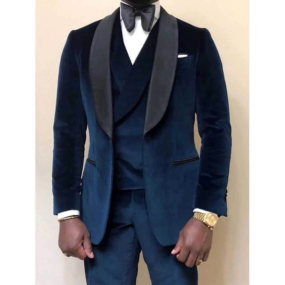 Blue Velvet 3-Piece Slim Fit Men's Suit – Jacket, Vest & Trousers