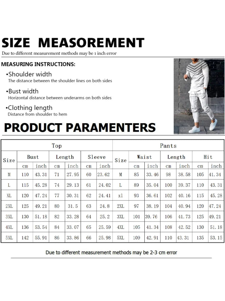 Men's Gradient Print Crew Neck Long Sleeve Top & Casual Pants — 2-Piece Set