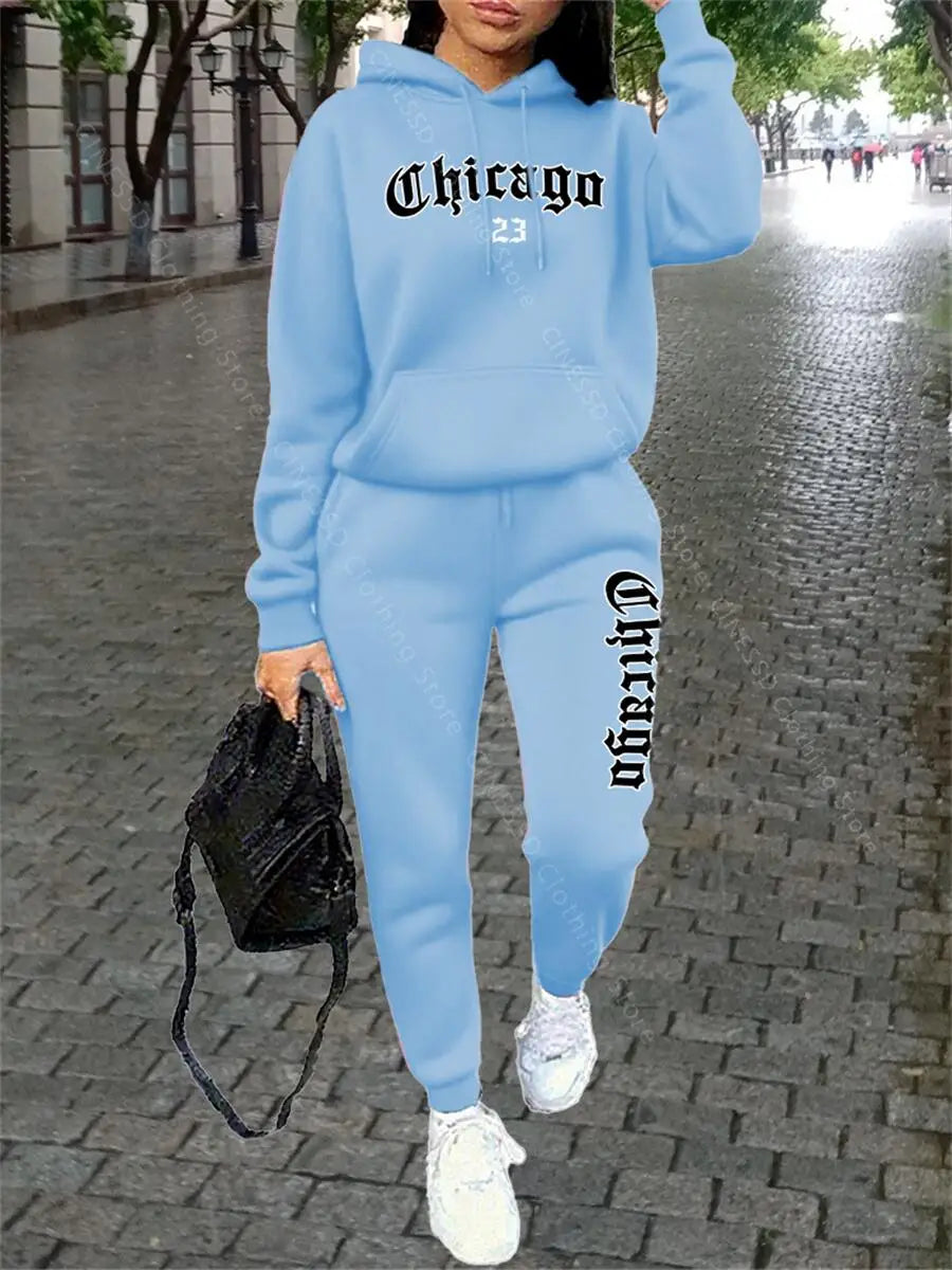 CHICAGO Women's Hoodie & Pants Tracksuit Set — Loose Fit Streetwear Jogging Suit