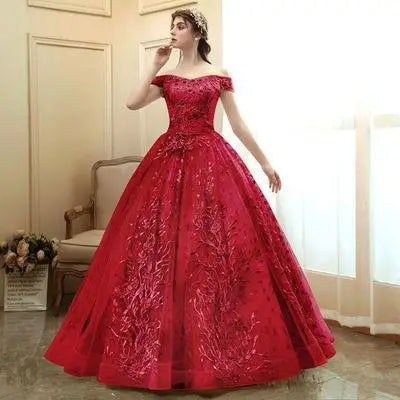 Elegant Gold Quinceanera Dress Off Shoulder Lace Embroidery LADYLYS