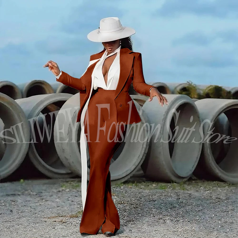 Women's 2-Piece Tuxedo Suit – Double Breasted V-Neck Blazer & Pants | Office, Wedding & Evening