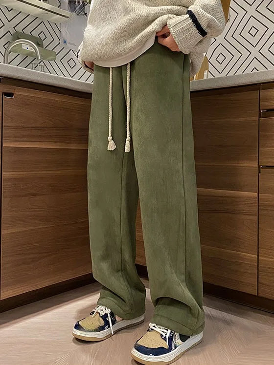 Women's Suede Thickened Straight Leg Pants Korean Style Wide Leg Autumn Winter LADYLYS
