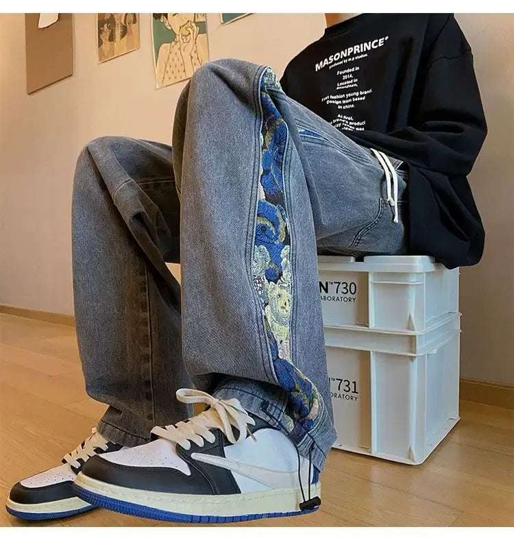 Men's High-Waisted Wide-Leg Drawstring Jeans