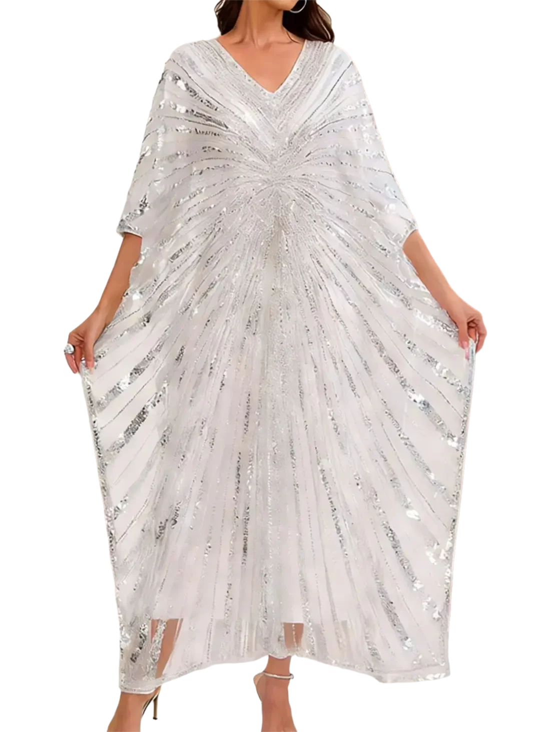 Women's Beaded Kaftan Gown – Embellished Floor-Length Batwing Dress | Ethnic Luxury Evening Robe
