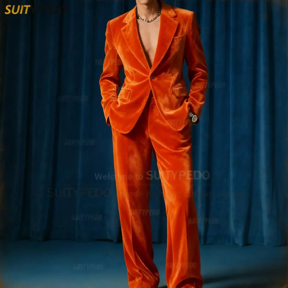 Men’s Velvet Two-Piece Tuxedo Suit for Weddings and Parties