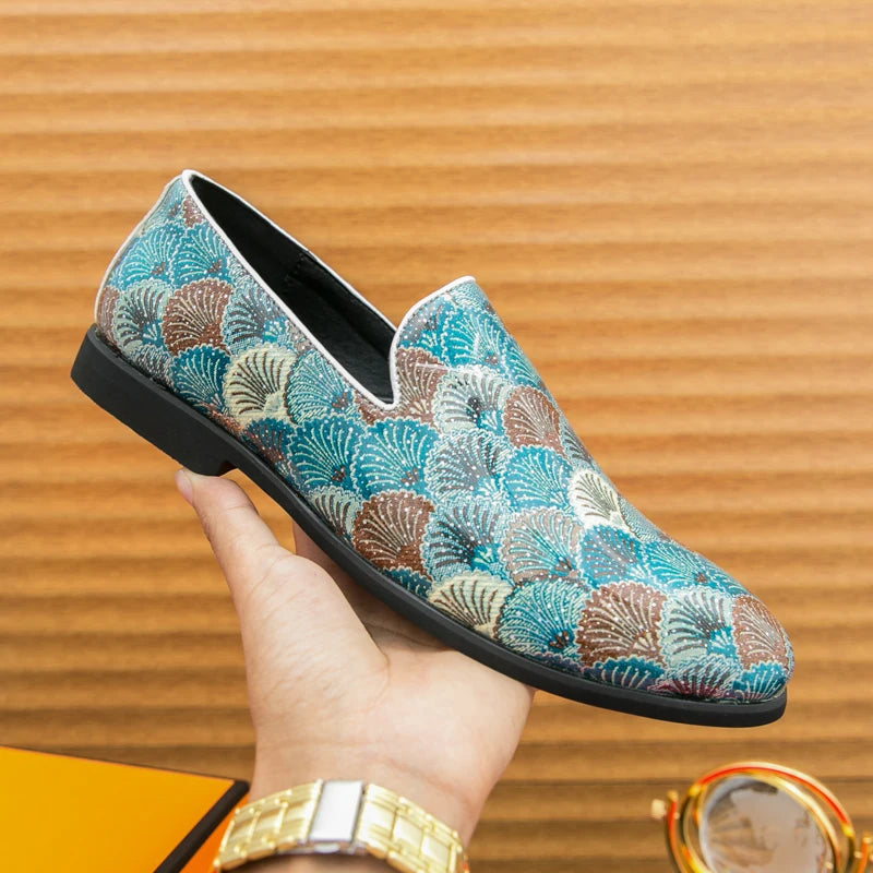 Trend New Designer Printing Pattern Loafers For Men Leather Shoes LADYLYS