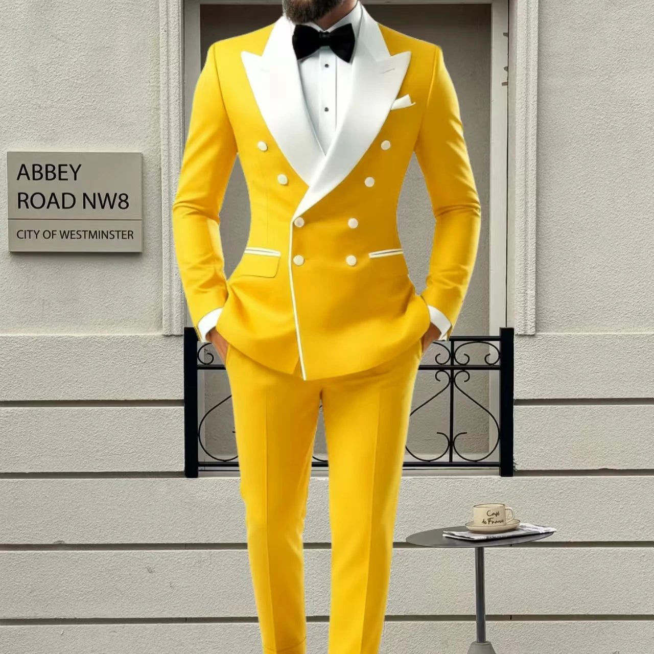 Men's 2-Piece Casual Smoking Set White Lapel Blazer Pants LADYLYS
