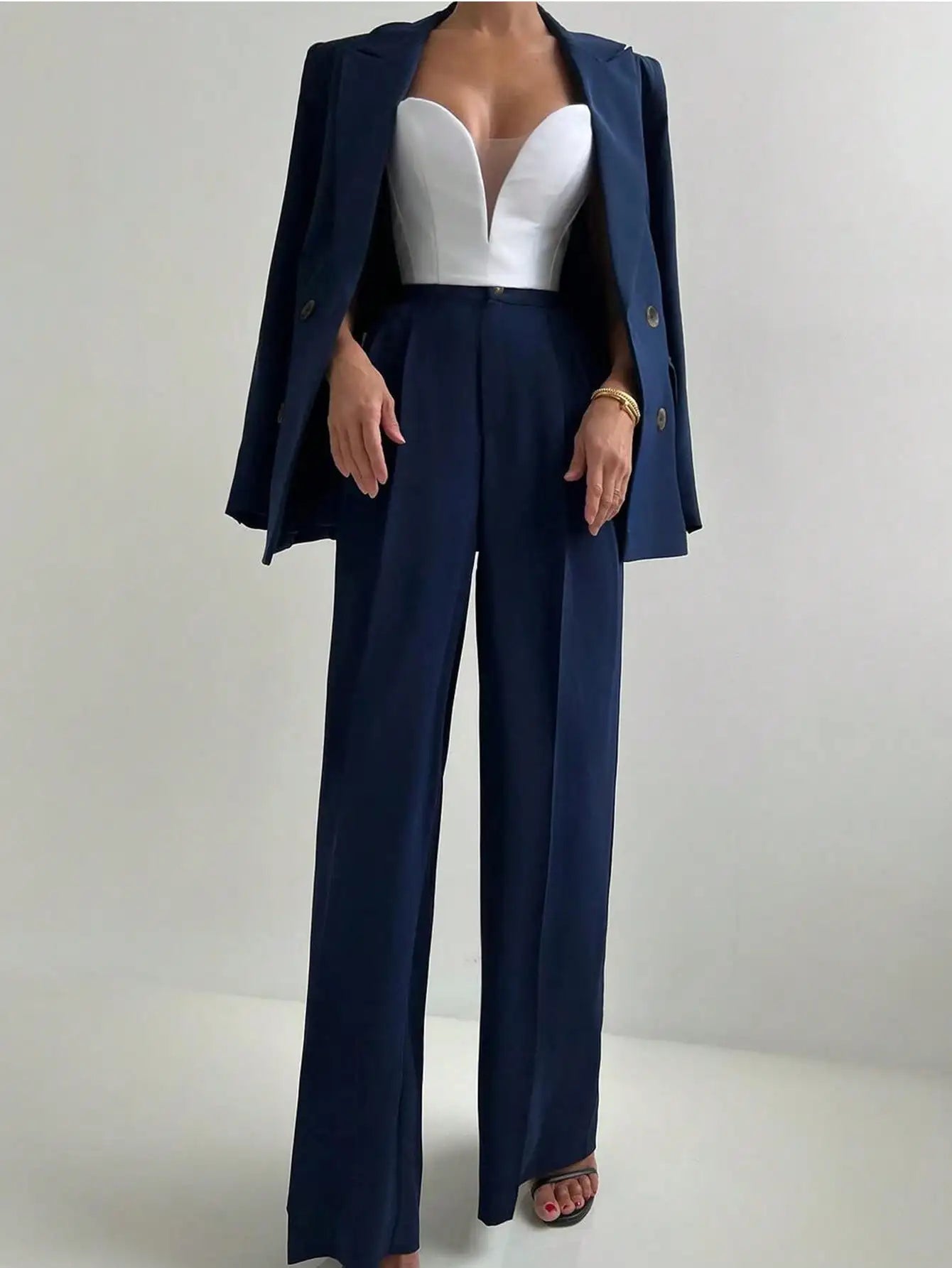 Elegant Casual Blazer Jacket And Straight-Leg Pants Suit Set LADYLYS