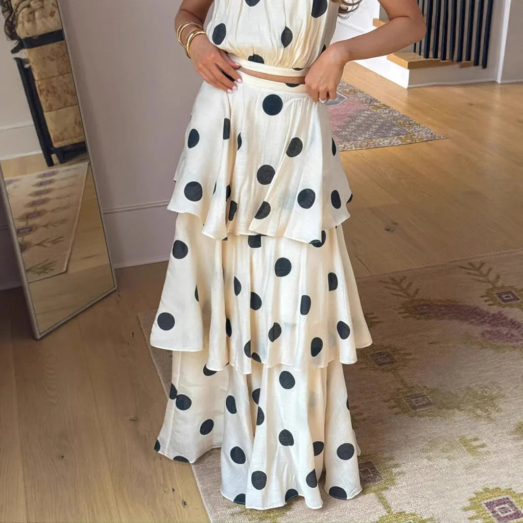 French Retro Holiday Women Long 2 Piece Elegant Polka Dot LADYLYS